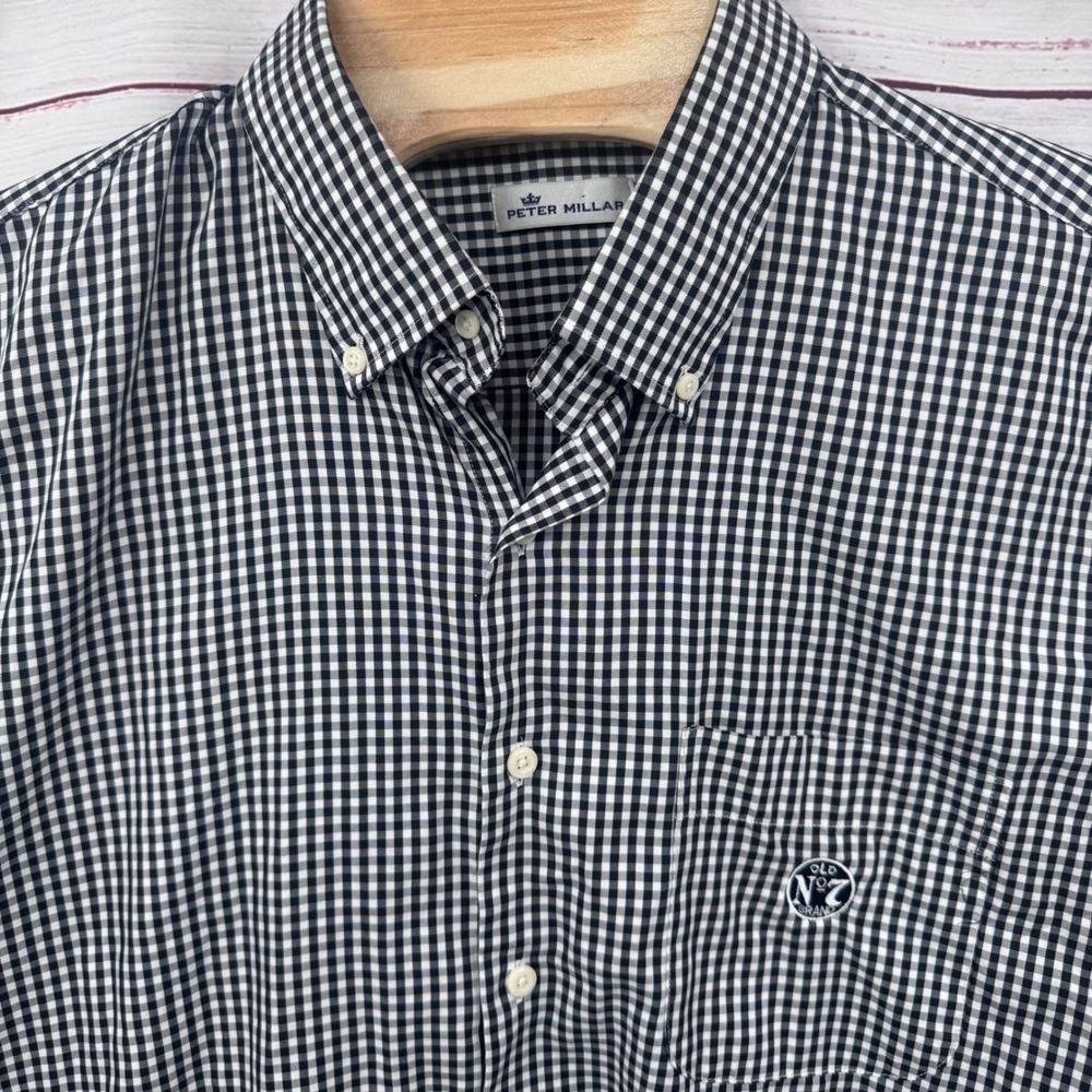 Peter Millar Shirt Mens XL Gingham Button Down Cotton Silk Blend Jack Daniels